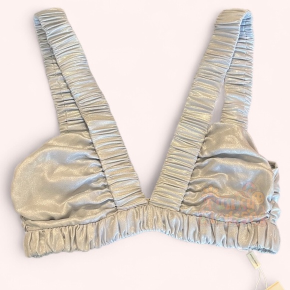 Magali Pascal Silver Foil Ruched Bralette Crop Top NWT Size S Sample Sale Luxury - Picture 1 of 7